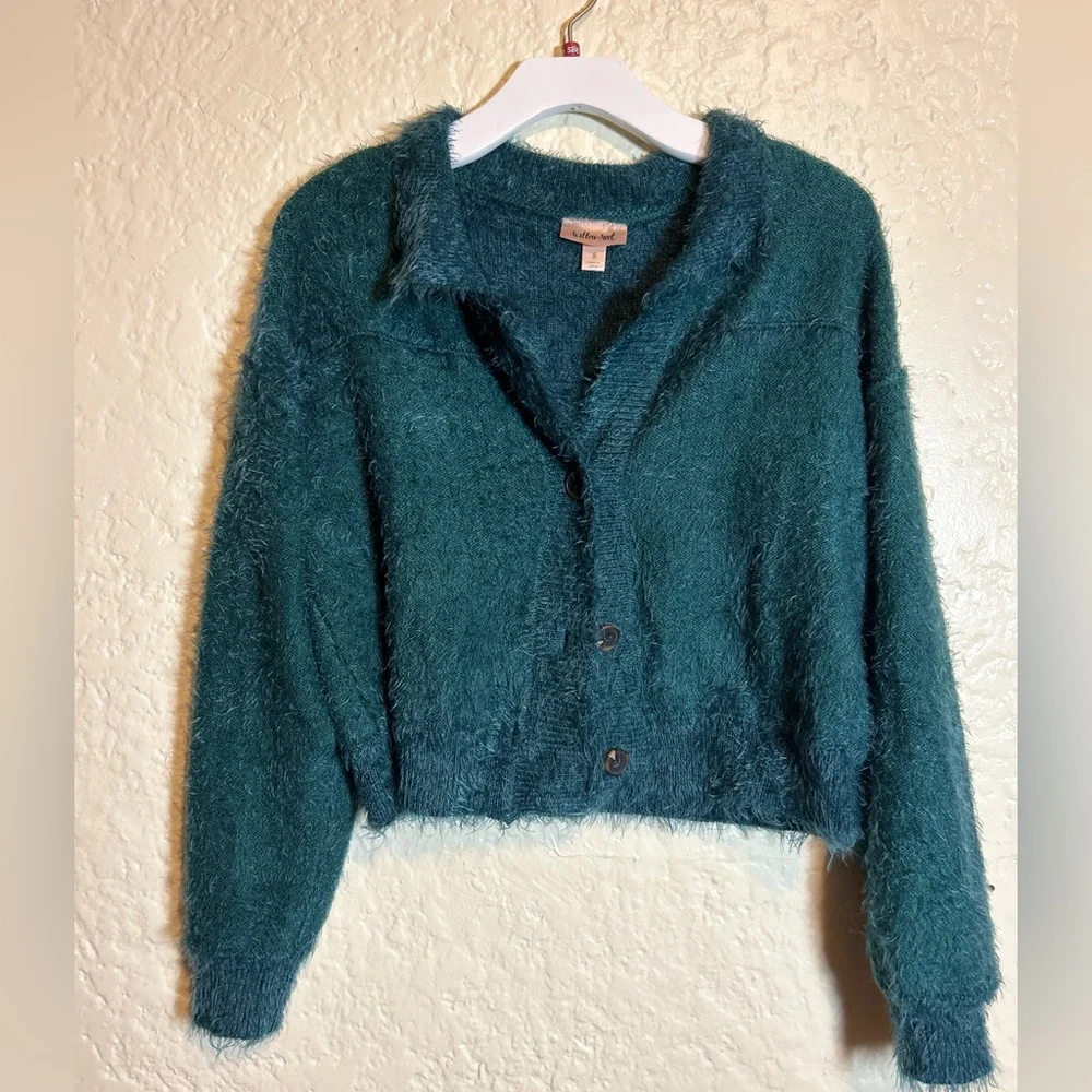Willow &‎ Root Green eyelash knit cardigan sweater size small